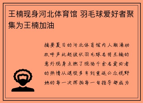 王楠现身河北体育馆 羽毛球爱好者聚集为王楠加油